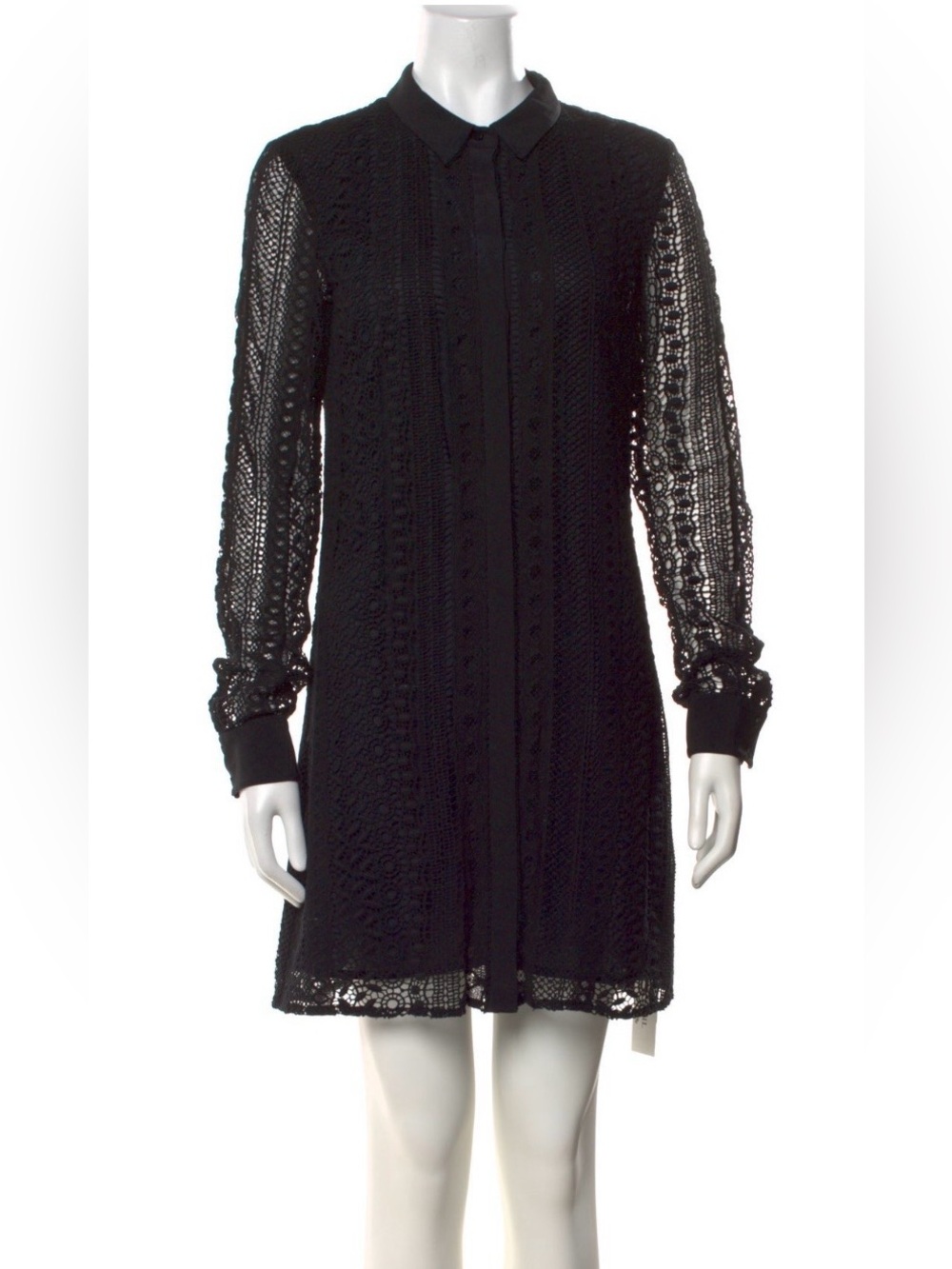 Rebecca Minkoff Black Lace Long-Sleeve Shift Dress - size Medium